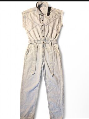 Denim Collection Light Wash Belted Denim Jumpsuit Medium NWOT